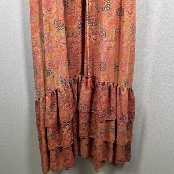 Anthropologie Boemo Coral Pink Tiered Maxi Dress Long Sleeve Boho Size S - Picture 5 of 12